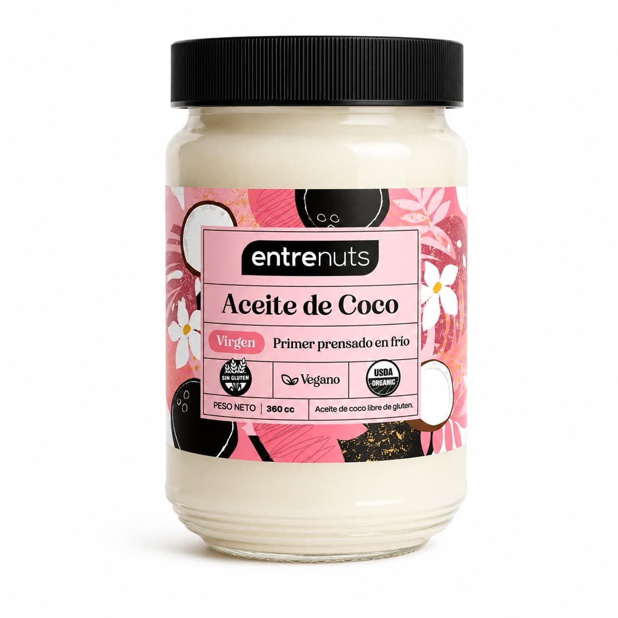 Aceite de Coco Virgen Entrenuts 360 cm - Producto natural ENTRENUTS - Precio $12.650,00 por unidad - Vida Saludable Villa Regina