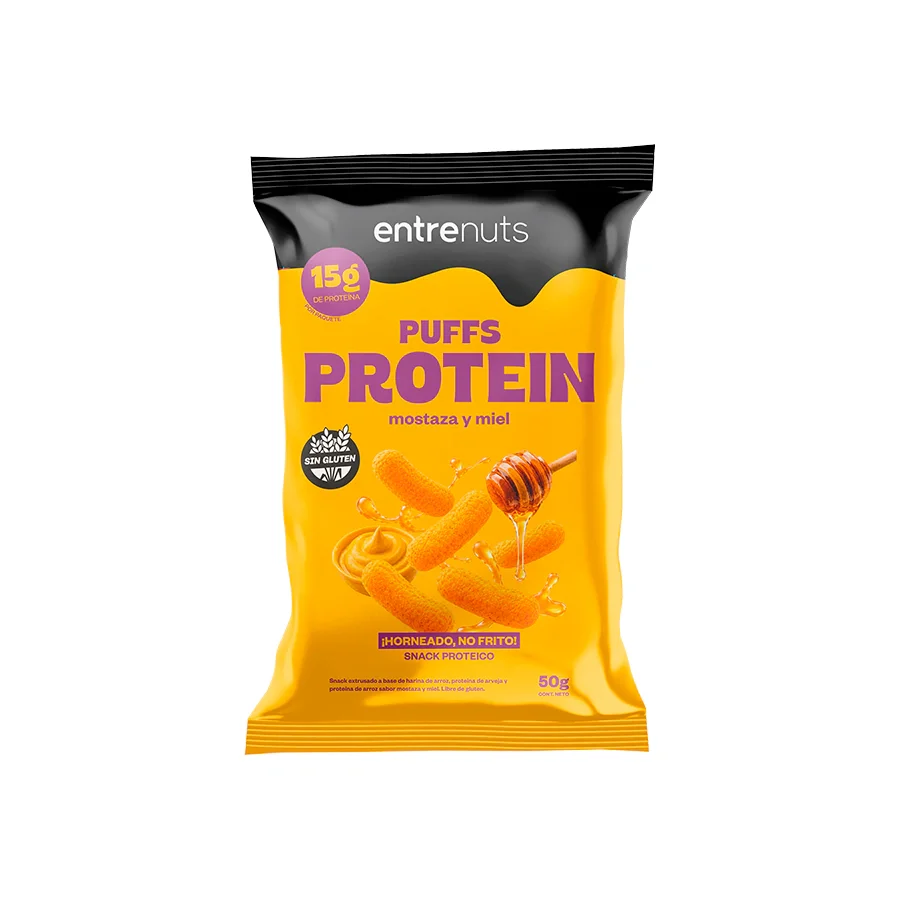 Snacks Puffs Mostaza y Miel Proteicos 15g - Entrenuts 50gr – Snacks