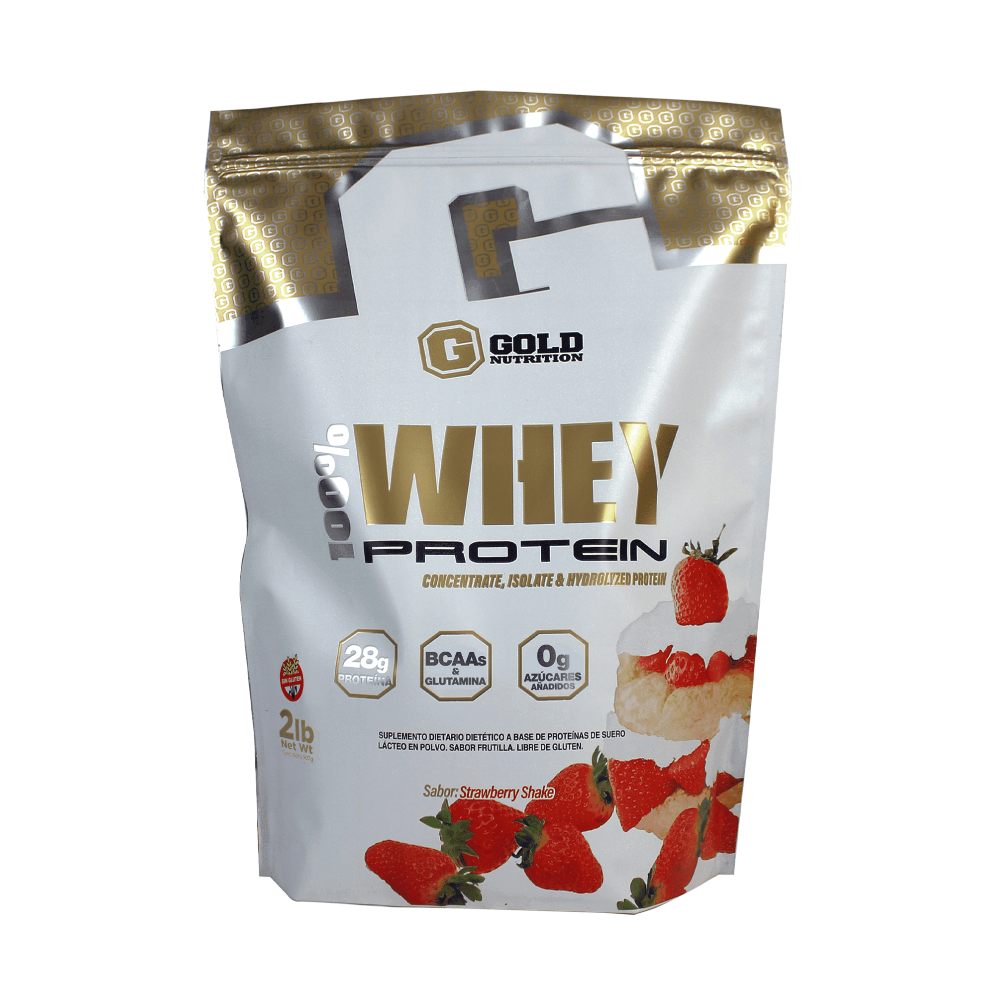 100% Whey Protein - Sabor Frutilla x907grs - Producto natural GOLD NUTRITION - PROTEÍNAS Y CREATINA - Precio $82.980,00 por unidad - Vida Saludable Villa Regina